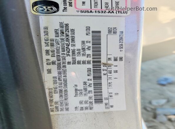 3FADP4EJ8KM129096 2019 FORD FIESTA Silver ძრავის განყოფილების ხედი