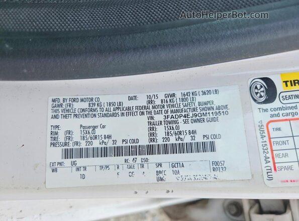 3FADP4EJ9GM119510 2016 FORD FIESTA Белый Вид подкапотного пространства
