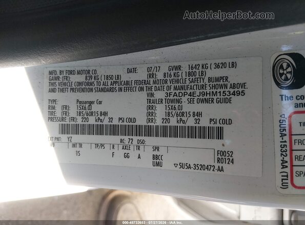3FADP4EJ9HM153495 2017 FORD FIESTA White Vista del compartimento del motor