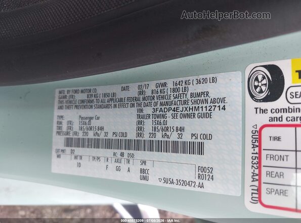 3FADP4EJXHM112714 2017 FORD FIESTA Green Շարժիչի բաժամունքի տեսք