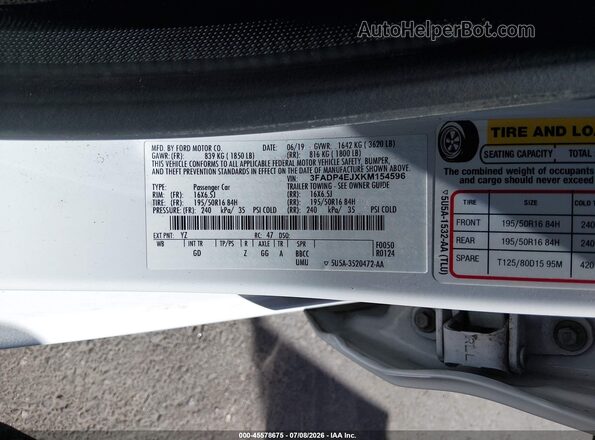 3FADP4EJXKM154596 2019 FORD FIESTA White Շարժիչի բաժամունքի տեսք