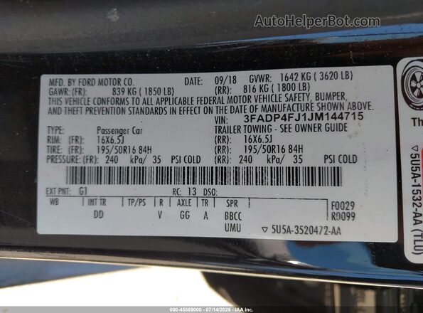 3FADP4FJ1JM144715 2018 FORD FIESTA Черный Вид подкапотного пространства