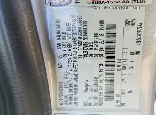 3FADP4FJ3HM138893 2017 FORD FIESTA Silver VIN կոդի պիտակի տեսք
