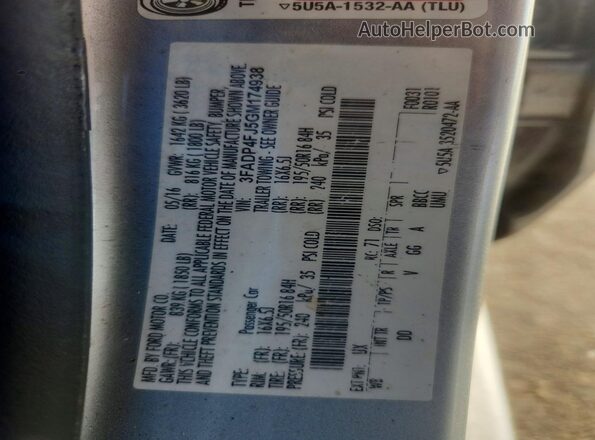 3FADP4FJ5GM174938 2016 FORD FIESTA Silver Vista del compartimento del motor