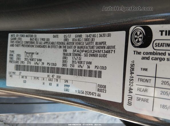 3FADP4GX2HM134871 2017 FORD FIESTA Gray Vista del compartimento del motor