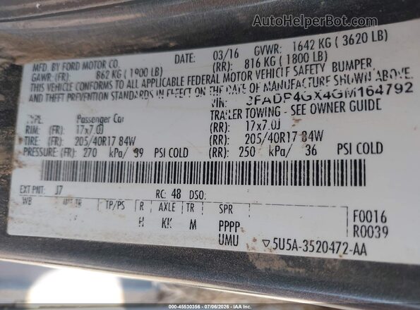 3FADP4GX4GM164792 2016 FORD FIESTA Gray Widok komory silnika