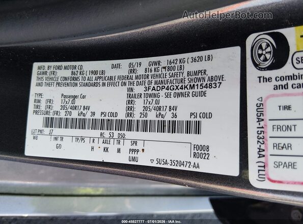 3FADP4GX4KM154837 2019 FORD FIESTA Gray Vista del compartimento del motor