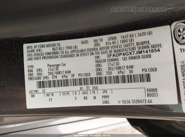 3FADP4GX7JM141854 2018 FORD FIESTA Gray Engine compartment view