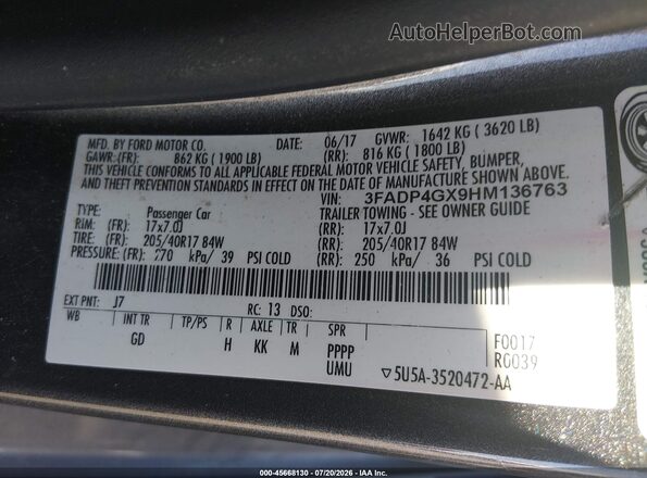 3FADP4GX9HM136763 2017 FORD FIESTA Серый Вид подкапотного пространства