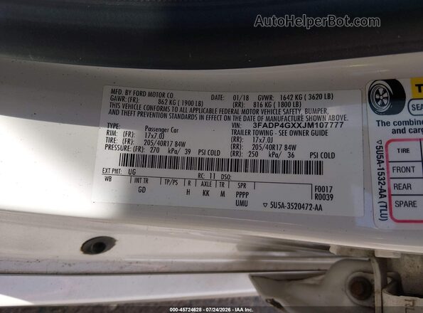 3FADP4GXXJM107777 2018 FORD FIESTA White Вид підкапотного простору