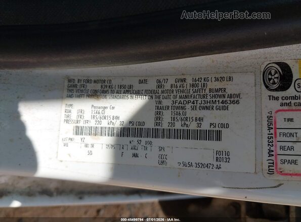 3FADP4TJ3HM146366 2017 FORD FIESTA White Widok komory silnika