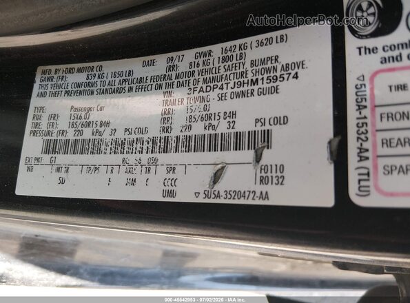 3FADP4TJ9HM159574 2017 FORD FIESTA Black Widok komory silnika