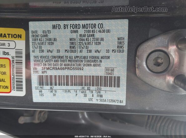 3FMCR9A66PRD55092 2023 FORD BRONCO SPORT Gray Engine compartment view