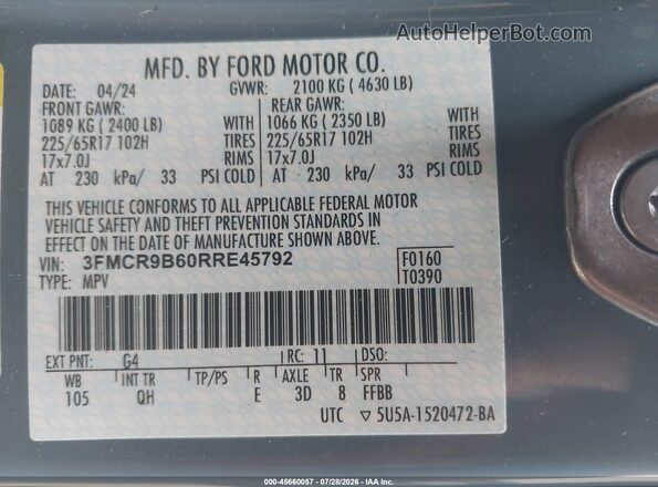 3FMCR9B60RRE45792 2024 FORD BRONCO SPORT Blue Вид підкапотного простору