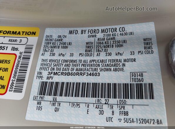 3FMCR9B60RRF34603 2024 FORD BRONCO SPORT Cream Вид підкапотного простору