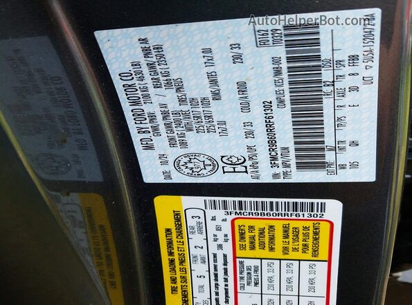3FMCR9B60RRF61302 2024 FORD BRONCO Gray Vista de la etiqueta del VIN