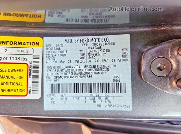 3FMCR9B61PRD69786 2023 FORD BRONCO Gray 360 interior view