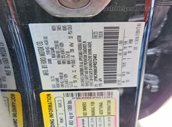 3FMCR9B63PRD72463 2023 FORD BRONCO Black VIN sticker view