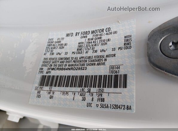 3FMCR9B64NRD29523 2022 FORD BRONCO SPORT White Widok komory silnika