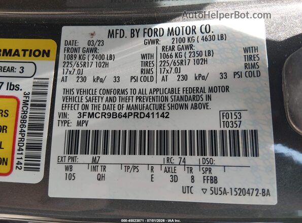 3FMCR9B64PRD41142 2023 FORD BRONCO SPORT Gray Вид підкапотного простору