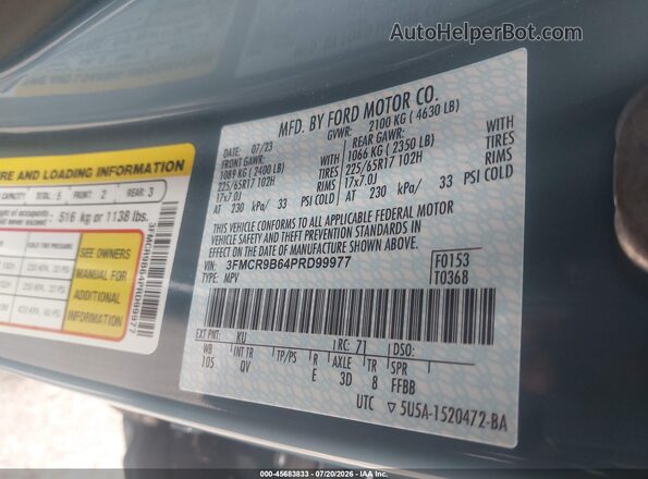 3FMCR9B64PRD99977 2023 FORD BRONCO SPORT Light Blue Вид подкапотного пространства