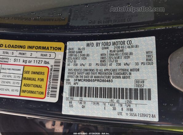 3FMCR9B65PRD80483 2023 FORD BRONCO SPORT Black Շարժիչի բաժամունքի տեսք