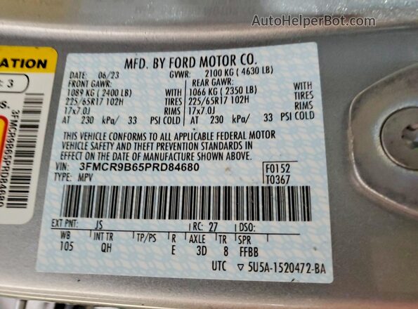 3FMCR9B65PRD84680 2023 FORD BRONCO Silver Vista interior de 360 grados