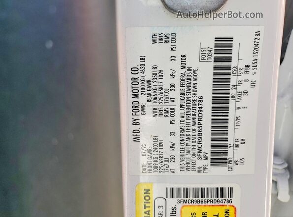 3FMCR9B65PRD94786 2023 FORD BRONCO White Widok naklejki z numerem VIN