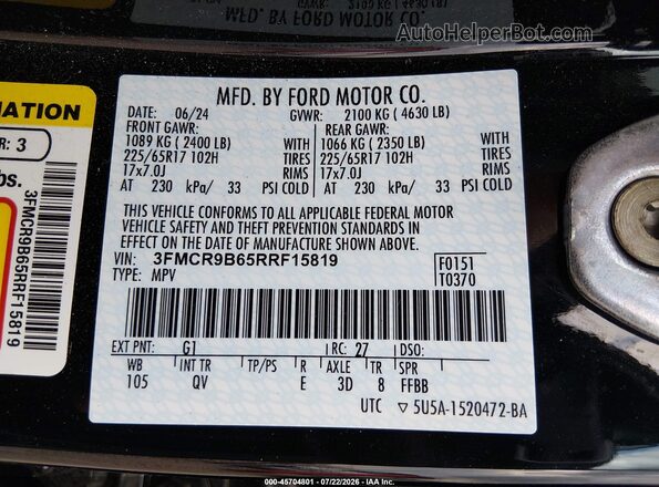 3FMCR9B65RRF15819 2024 FORD BRONCO SPORT Black Вид підкапотного простору