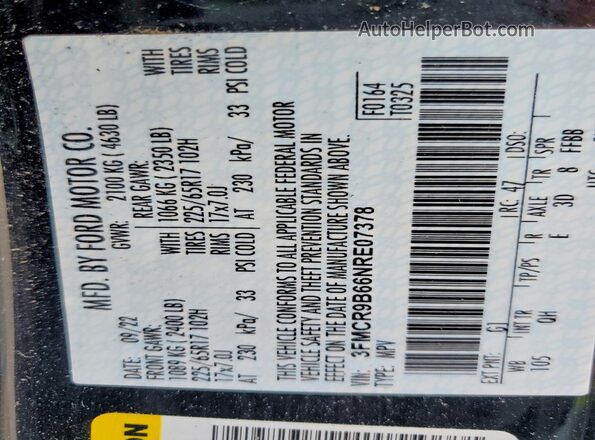 3FMCR9B66NRE07378 2022 FORD BRONCO Black სალონის 360-გრადუსიანი ხედი