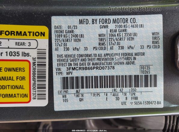 3FMCR9B66PRD07378 2023 FORD BRONCO SPORT Gray ძრავის განყოფილების ხედი