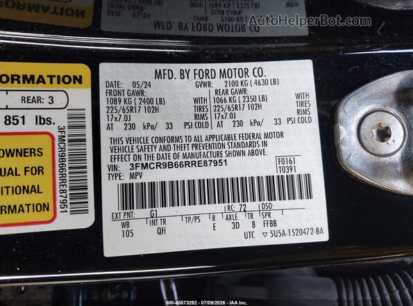 3FMCR9B66RRE87951 2024 FORD BRONCO SPORT Черный Вид подкапотного пространства
