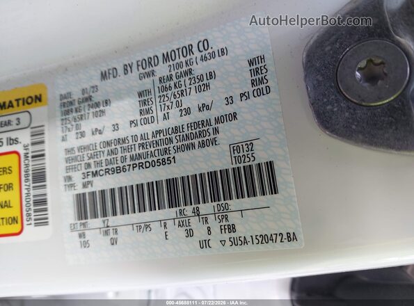 3FMCR9B67PRD05851 2023 FORD BRONCO SPORT White Vista del compartimento del motor
