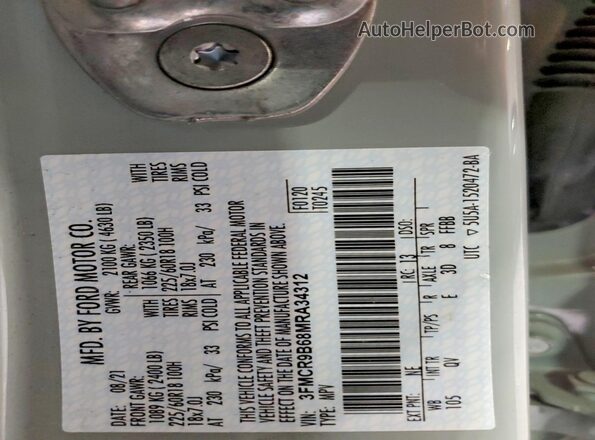 3FMCR9B68MRA34312 2021 FORD BRONCO Gray Вид наклейки з VIN-кодом