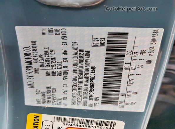 3FMCR9B68PRD01548 2023 FORD BRONCO Blue Вид наклейки з VIN-кодом