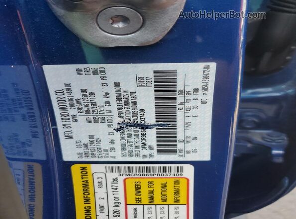 3FMCR9B69PRD37409 2023 FORD BRONCO Blue VIN sticker view