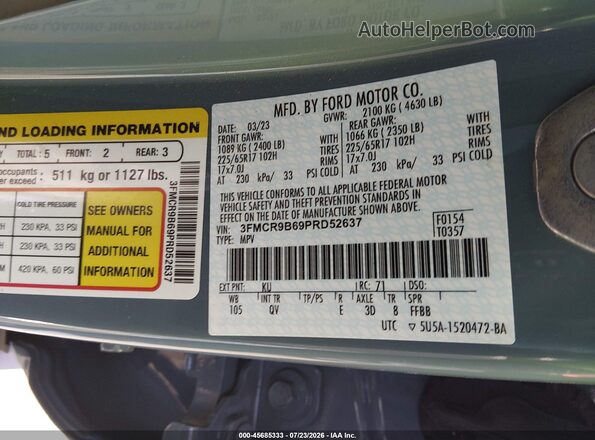 3FMCR9B69PRD52637 2023 FORD BRONCO SPORT Blue Շարժիչի բաժամունքի տեսք