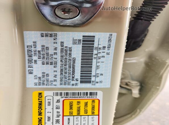 3FMCR9B69RRF66823 2024 FORD BRONCO Beige Вид наклейки з VIN-кодом
