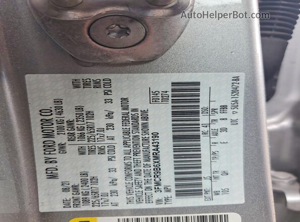 3FMCR9B6XMRA43190 2021 FORD BRONCO Silver Vista interior de 360 grados