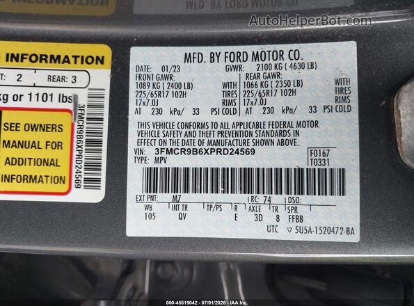 3FMCR9B6XPRD24569 2023 FORD BRONCO SPORT Gray Вид підкапотного простору