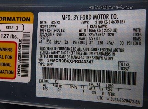 3FMCR9B6XPRD43347 2023 FORD BRONCO Blue Vista del compartimento del motor