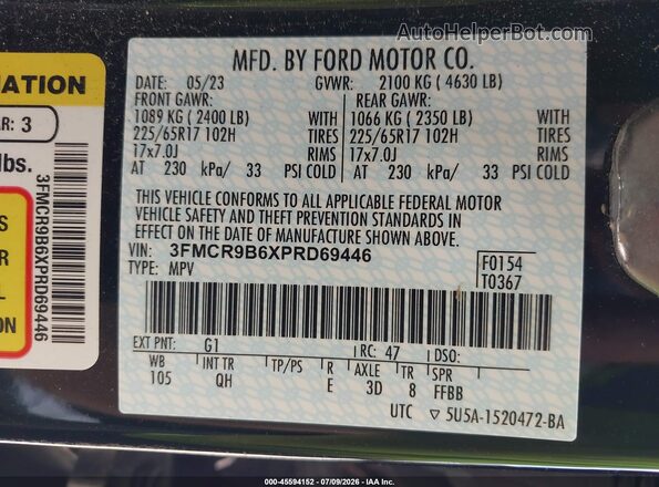 3FMCR9B6XPRD69446 2023 FORD BRONCO SPORT Черный Вид подкапотного пространства