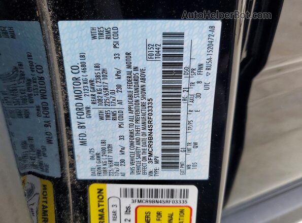 3FMCR9BN4SRF03335 2025 FORD BRONCO Black Widok naklejki z numerem VIN