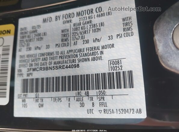 3FMCR9BN5SRE44098 2025 FORD BRONCO SPORT Black Vista del compartimento del motor
