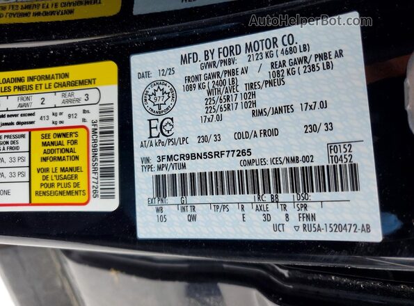 3FMCR9BN5SRF77265 2025 FORD BRONCO Black VIN կոդի պիտակի տեսք