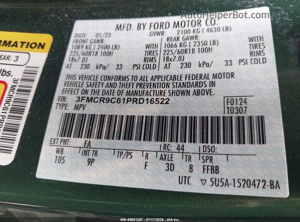3FMCR9C61PRD16522 2023 FORD BRONCO SPORT Зеленый Вид подкапотного пространства