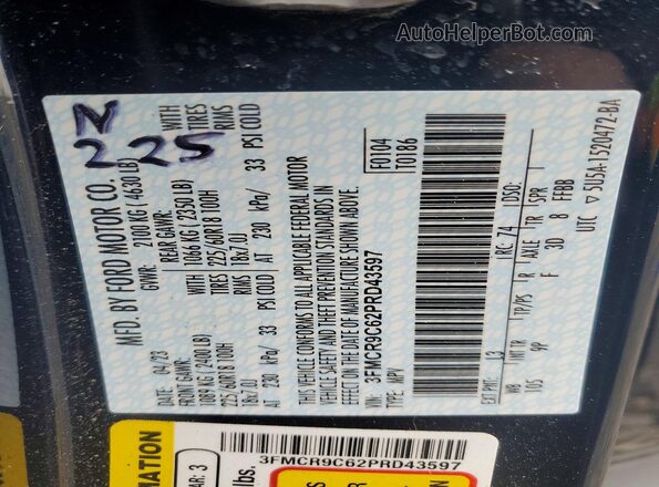 3FMCR9C62PRD43597 2023 FORD BRONCO Синий Панорамный вид салона 360°