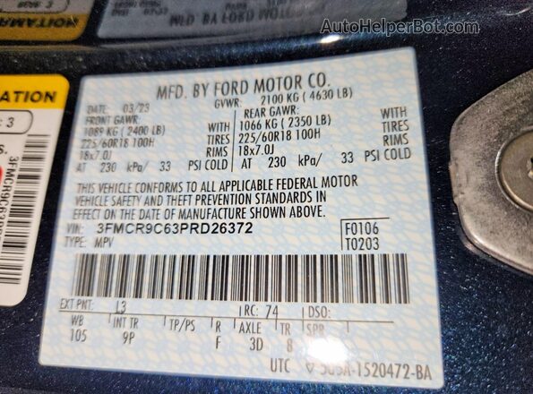 3FMCR9C63PRD26372 2023 FORD BRONCO Black VIN კოდის სტიკერის ხედი
