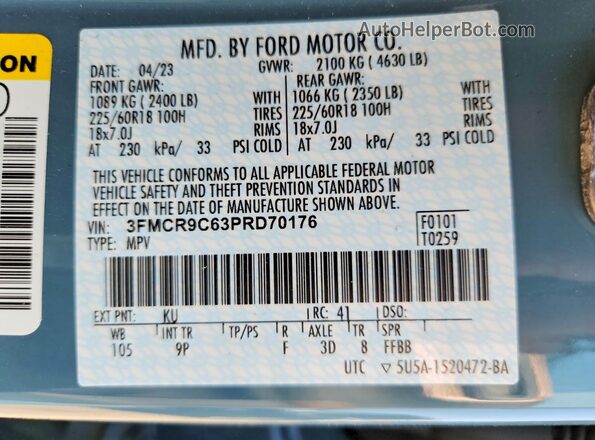 3FMCR9C63PRD70176 2023 FORD BRONCO Серый Вид наклейки с VIN-кодом