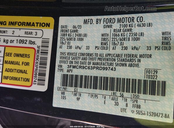 3FMCR9C63PRD99743 2023 FORD BRONCO SPORT Черный Вид подкапотного пространства